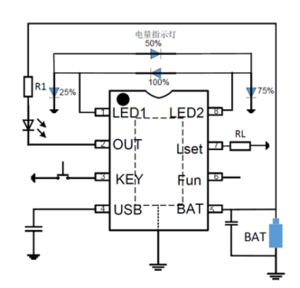 带有四段电量指示的手广州电筒照明控制专用芯片，CR68001参数资料