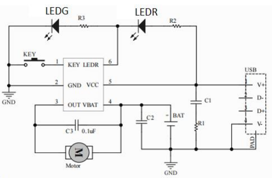 XR8810A集成线性充电，按键控制及广州直流电机驱动三合一芯片